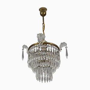 French Empire Crystal Glass and Brass Chandelier, 1930s-KEG-1364866