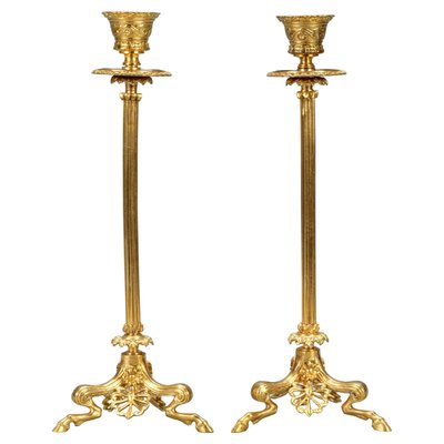 French Empire Gilt Bronze Candlesticks on Hoofed Faun Feet, 1890s, Set of 2-KEG-1386615