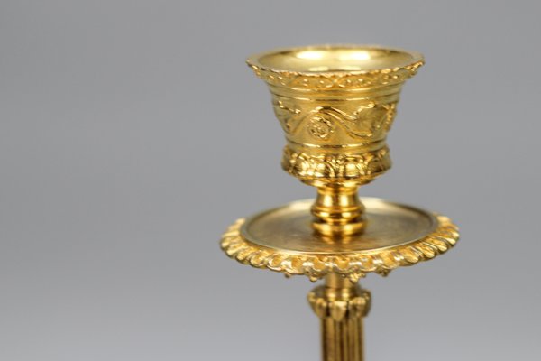 French Empire Gilt Bronze Candlesticks on Hoofed Faun Feet, 1890s, Set of 2-KEG-1386615