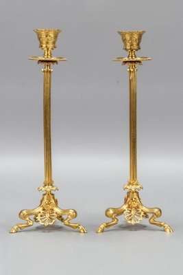 French Empire Gilt Bronze Candlesticks on Hoofed Faun Feet, 1890s, Set of 2-KEG-1386615