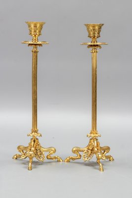 French Empire Gilt Bronze Candlesticks on Hoofed Faun Feet, 1890s, Set of 2-KEG-1386615