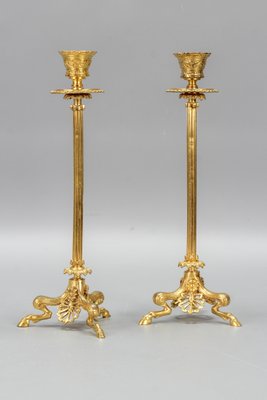 French Empire Gilt Bronze Candlesticks on Hoofed Faun Feet, 1890s, Set of 2-KEG-1386615