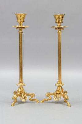 French Empire Gilt Bronze Candlesticks on Hoofed Faun Feet, 1890s, Set of 2-KEG-1386615