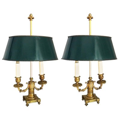 French Empire Gilt Bronze Two-Arm Bouillotte Lamps or Table Lamps, 1815, Set of 2-MBH-1031622