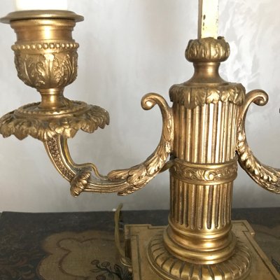 French Empire Gilt Bronze Two-Arm Bouillotte Lamps or Table Lamps, 1815, Set of 2-MBH-1031622