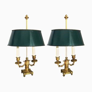 French Empire Gilt Bronze Two-Arm Bouillotte Lamps or Table Lamps, 1815, Set of 2-MBH-1031622