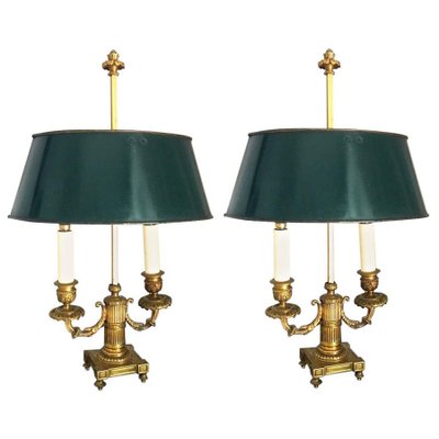 French Empire Gilt Bronze Two-Arm Bouillotte Table Lamps, 1815, Set of 2-MBH-1032093