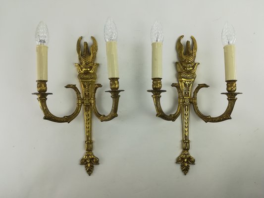 French Empire Gold Swan Wall Lamps, Set of 2-KDB-1304366