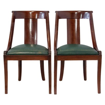 French Empire Green Leather Chairs, Set of 2-RIU-692288