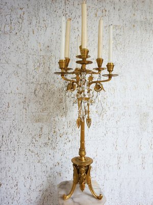 French Empire Neoclassical 7-Light Candelabra in Gilt Bronze and Crystal-EA-2042163