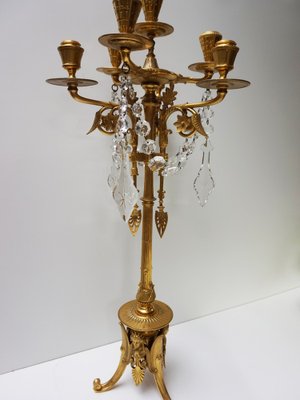 French Empire Neoclassical 7-Light Candelabra in Gilt Bronze and Crystal-EA-2042163