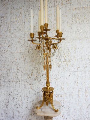 French Empire Neoclassical 7-Light Candelabra in Gilt Bronze and Crystal-EA-2042163