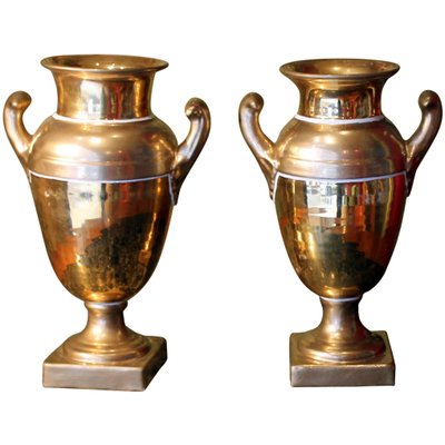 French Empire Period Matte and Burnished Gilt Porcelain Vases, Set of 2-AXE-1433435