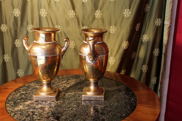 French Empire Period Matte and Burnished Gilt Porcelain Vases, Set of 2-AXE-1433435