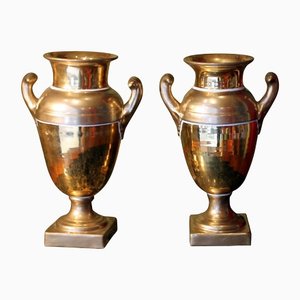 French Empire Period Matte and Burnished Gilt Porcelain Vases, Set of 2-AXE-1433435