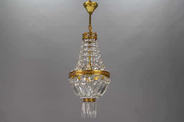 French Empire Style Brass and Crystal Glass Basket Chandelier, 1950s-KEG-1746696