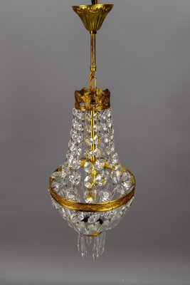 French Empire Style Brass and Crystal Glass Basket Chandelier, 1950s-KEG-1746696