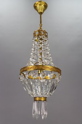 French Empire Style Brass and Crystal Glass Basket Chandelier, 1950s-KEG-1746696