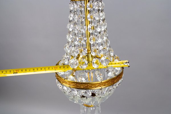 French Empire Style Brass and Crystal Glass Basket Chandelier, 1950s-KEG-1746696