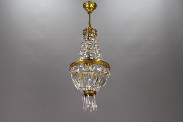 French Empire Style Brass and Crystal Glass Basket Chandelier, 1950s-KEG-1746696