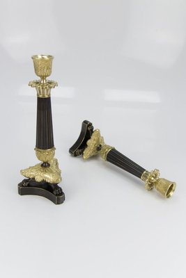 French Empire Style Bronze and Brass Candlesticks on Tripod Base, Set of 2-KEG-784735