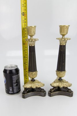 French Empire Style Bronze and Brass Candlesticks on Tripod Base, Set of 2-KEG-784735