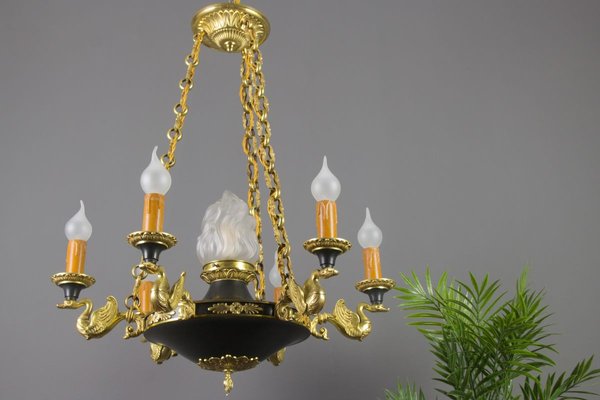 French Empire Style Bronze, Brass and Glass Chandelier, 1920s-KEG-807327