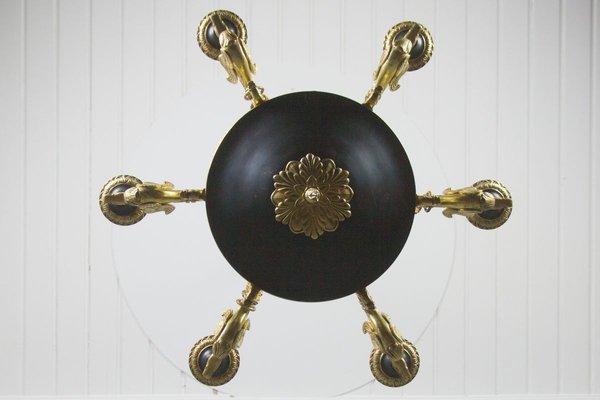 French Empire Style Bronze, Brass and Glass Chandelier, 1920s-KEG-807327