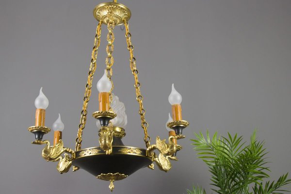 French Empire Style Bronze, Brass and Glass Chandelier, 1920s-KEG-807327