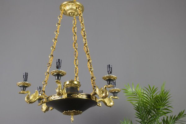 French Empire Style Bronze, Brass and Glass Chandelier, 1920s-KEG-807327