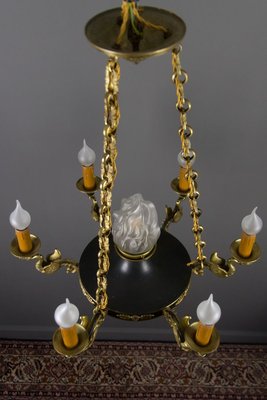 French Empire Style Bronze, Brass and Glass Chandelier, 1920s-KEG-807327