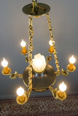 French Empire Style Bronze, Brass and Glass Chandelier, 1920s-KEG-807327