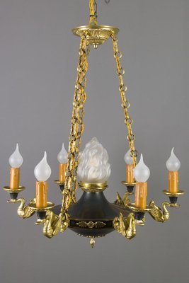 French Empire Style Bronze, Brass and Glass Chandelier, 1920s-KEG-807327