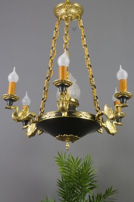 French Empire Style Bronze, Brass and Glass Chandelier, 1920s-KEG-807327