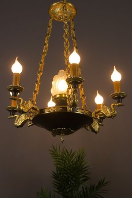 French Empire Style Bronze, Brass and Glass Chandelier, 1920s-KEG-807327