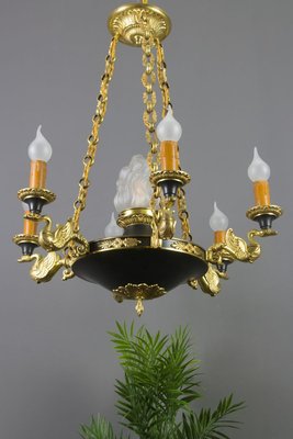 French Empire Style Bronze, Brass and Glass Chandelier, 1920s-KEG-807327