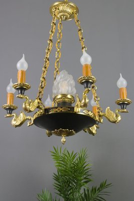 French Empire Style Bronze, Brass and Glass Chandelier, 1920s-KEG-807327