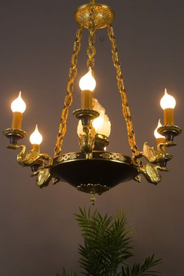 French Empire Style Bronze, Brass and Glass Chandelier, 1920s-KEG-807327