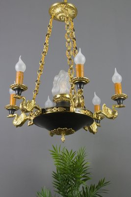 French Empire Style Bronze, Brass and Glass Chandelier, 1920s-KEG-807327