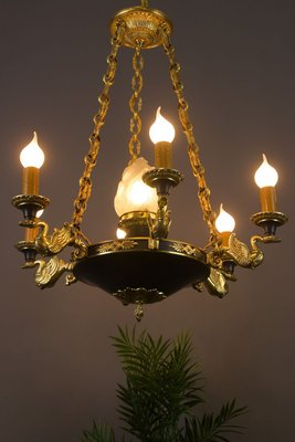 French Empire Style Bronze, Brass and Glass Chandelier, 1920s-KEG-807327