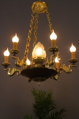 French Empire Style Bronze, Brass and Glass Chandelier, 1920s-KEG-807327