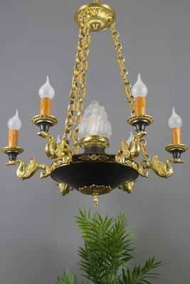 French Empire Style Bronze, Brass and Glass Chandelier, 1920s-KEG-807327