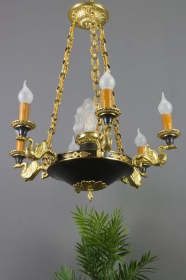 French Empire Style Bronze, Brass and Glass Chandelier, 1920s-KEG-807327