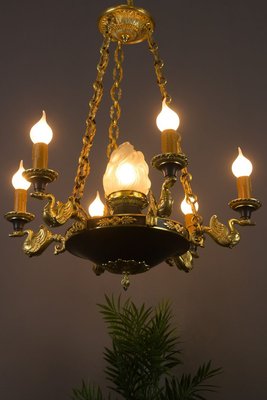 French Empire Style Bronze, Brass and Glass Chandelier, 1920s-KEG-807327