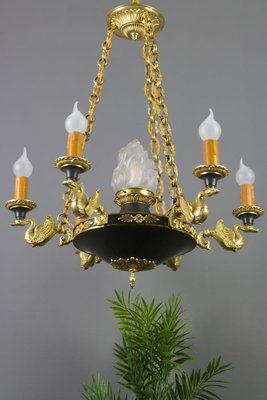 French Empire Style Bronze, Brass and Glass Chandelier, 1920s-KEG-807327