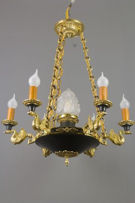 French Empire Style Bronze, Brass and Glass Chandelier, 1920s-KEG-807327