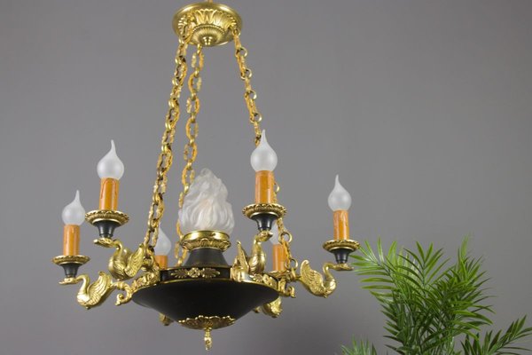 French Empire Style Bronze, Brass and Glass Chandelier, 1920s-KEG-807327