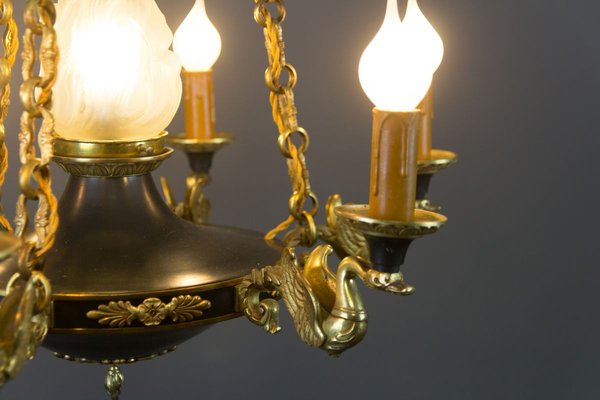 French Empire Style Bronze, Brass and Glass Chandelier, 1920s-KEG-807327