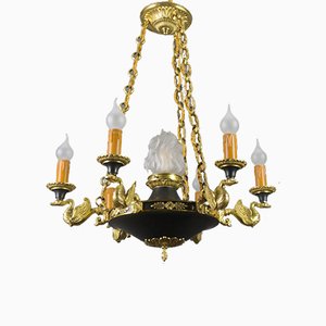 French Empire Style Bronze, Brass and Glass Chandelier, 1920s-KEG-807327