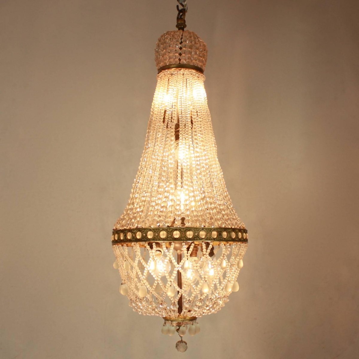 French Empire Style Cut-Crystal Tent and Bag Chandelier